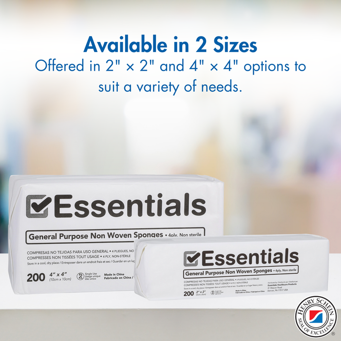 Essentials Non-Woven Gauze Sponges – 2" x 2", 4-Ply, Rayon/Poly Blend, Non-Sterile, Soft & Absorbent, Low-Lint, Disposable – 200 Count