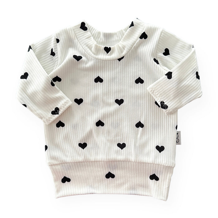 Flipped Black Hearts on White Ribbed Lounge Set