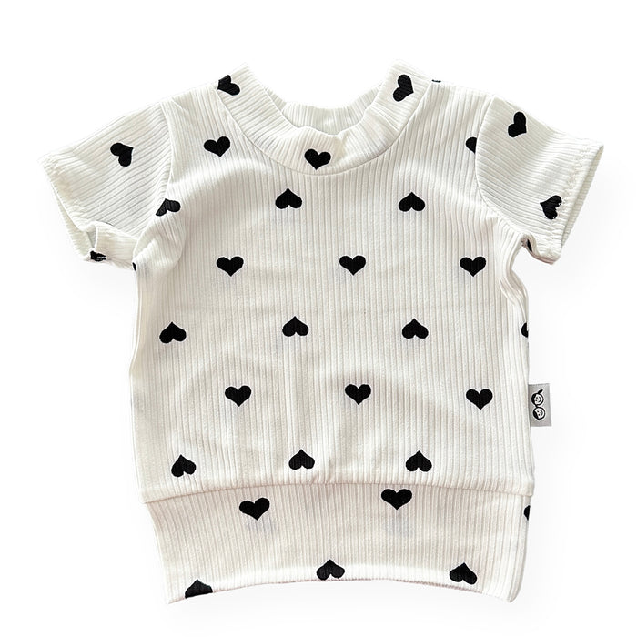 Flipped Black Hearts on White Ribbed Summer Lounge Set