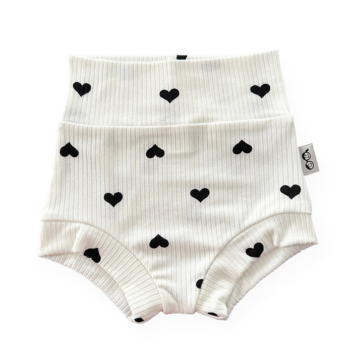 Flipped Black Hearts on White Ribbed Summer Lounge Set