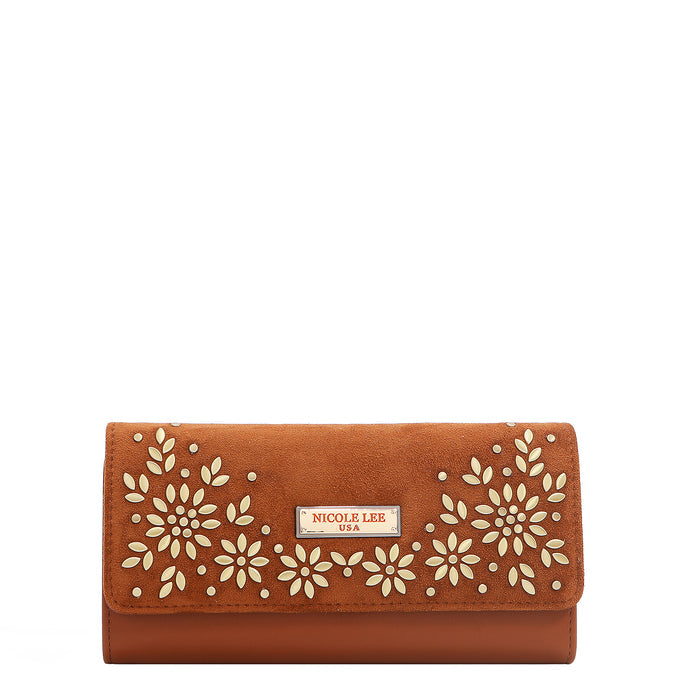 FLORAL LEAF TRIFOLD LONG WALLET