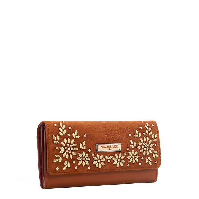 FLORAL LEAF TRIFOLD LONG WALLET