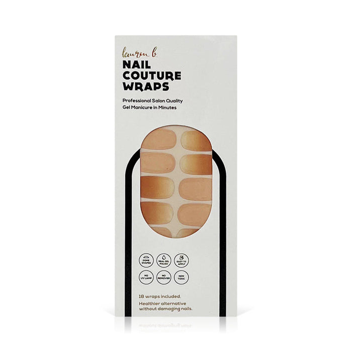 Packaging of Gel Nail Wrap | Lauren B. Beauty featuring nude gradient nail wraps designed for professional salon-quality gel manicure at home.