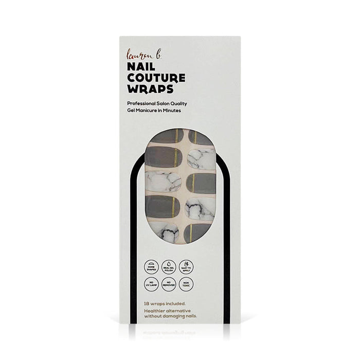 Gel Nail Wrap | Lauren B. Beauty featuring grey and gold geometric marble design, offering professional salon-quality gel manicure wraps for a quick and stylish nail look.