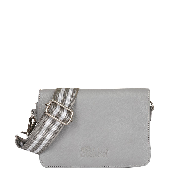 Grey Genuine Leather Sling Crossbody Bag for Travel and Everyday Use