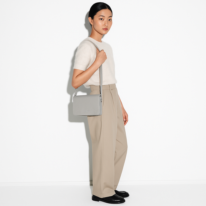 Grey Genuine Leather Sling Crossbody Bag for Travel and Everyday Use-model image