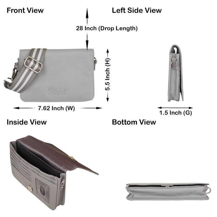 Grey Genuine Leather Sling Crossbody Bag for Travel and Everyday Use-infographic image