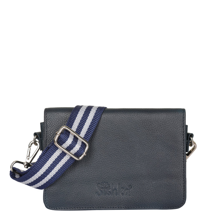 Navy Blue Genuine Leather Sling Crossbody Bag for Travel and Everyday Use