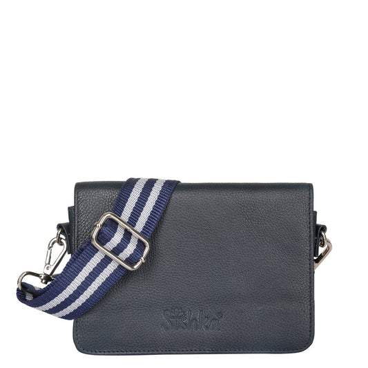 Navy Blue Genuine Leather Sling Crossbody Bag for Travel and Everyday Use