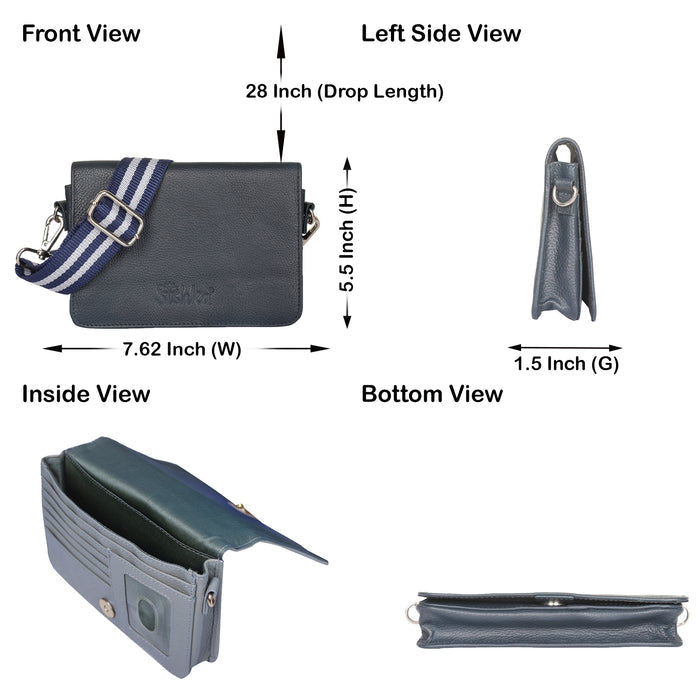 Navy Blue Genuine Leather Sling Crossbody Bag for Travel and Everyday Use-infographic image