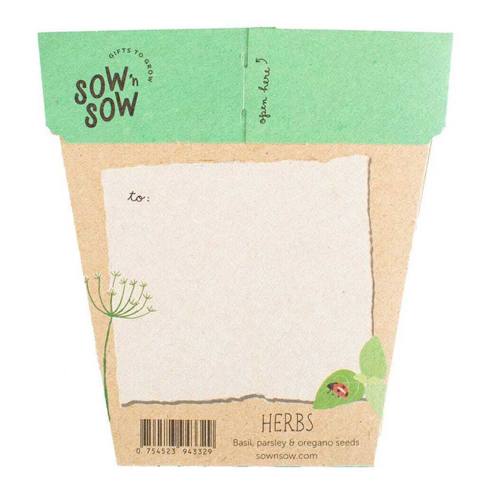 Sow'n Sow herb seed packet with green and brown design on a white background