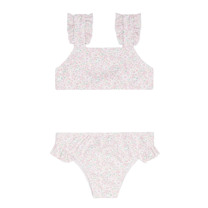 girls antique floral ruffle strap bikini