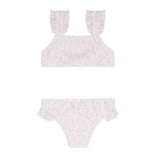 girls antique floral ruffle strap bikini