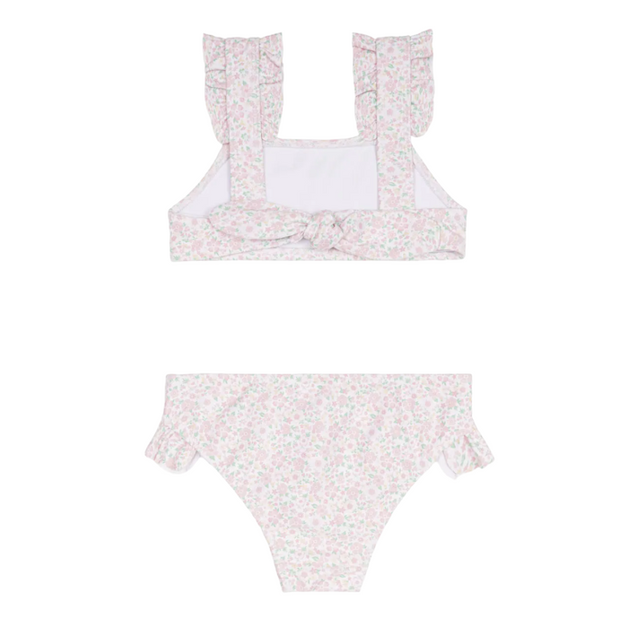 girls antique floral ruffle strap bikini