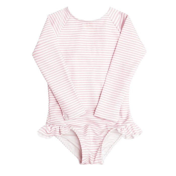 girls pink stripe rashguard one piece