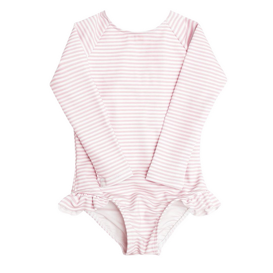 girls pink stripe rashguard one piece