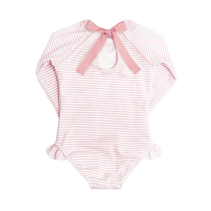 girls pink stripe rashguard one piece