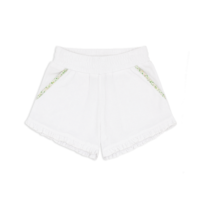 girls white ruffle french terry short