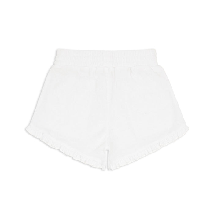 girls white ruffle french terry short