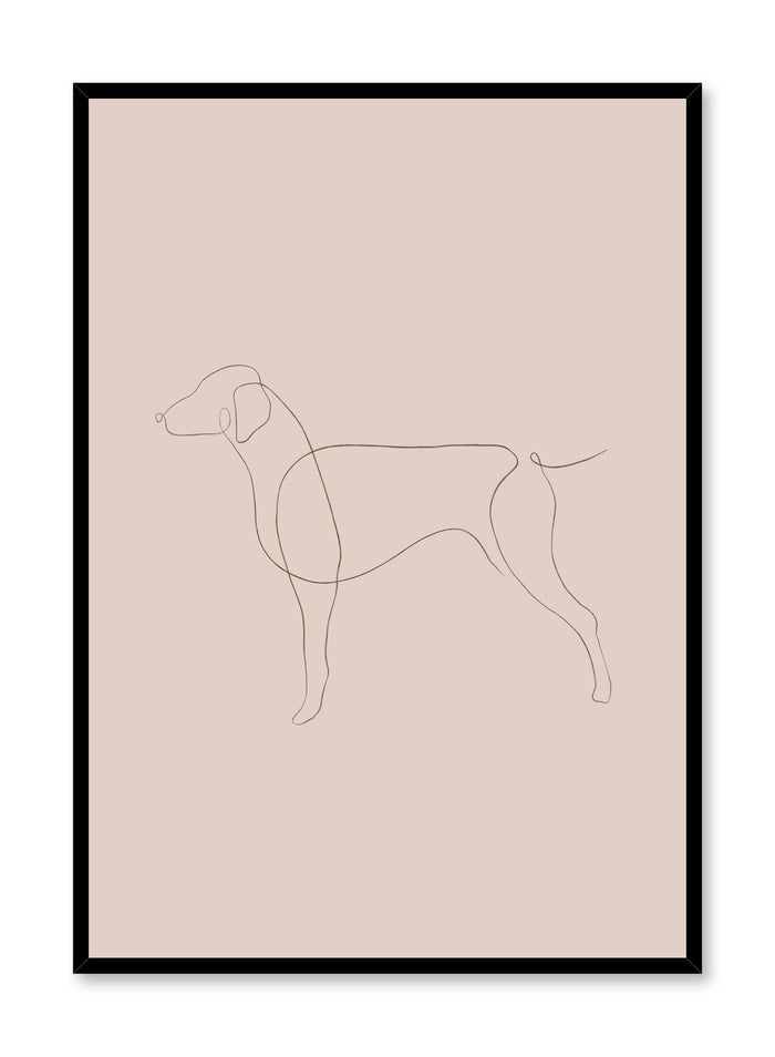 Modern minimalist poster by Opposite Wall with abstract illustration of dog line art with beige background