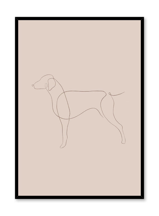 Modern minimalist poster by Opposite Wall with abstract illustration of dog line art with beige background