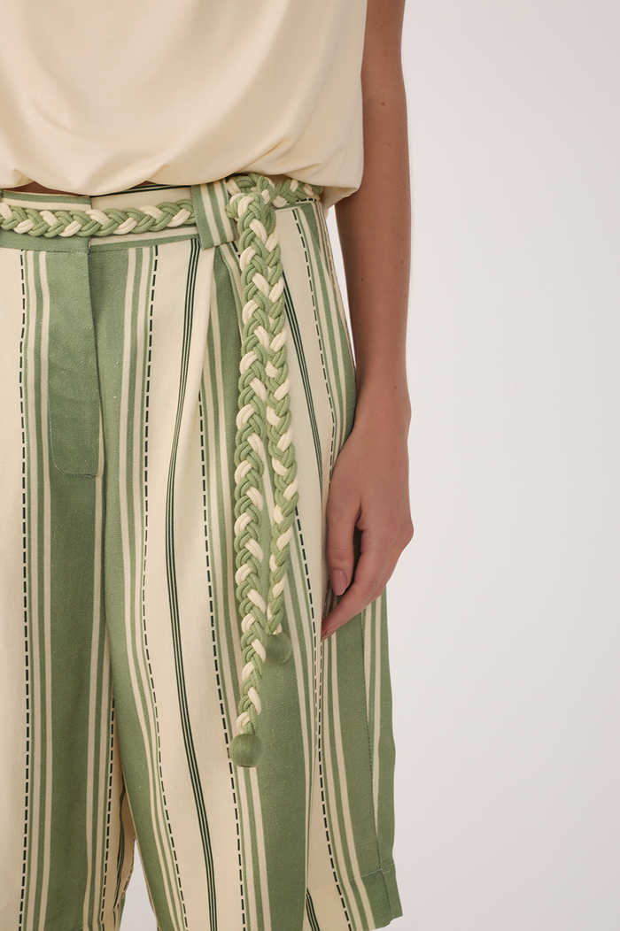 Green Descanso Stripes Linen Bermuda Shorts_4