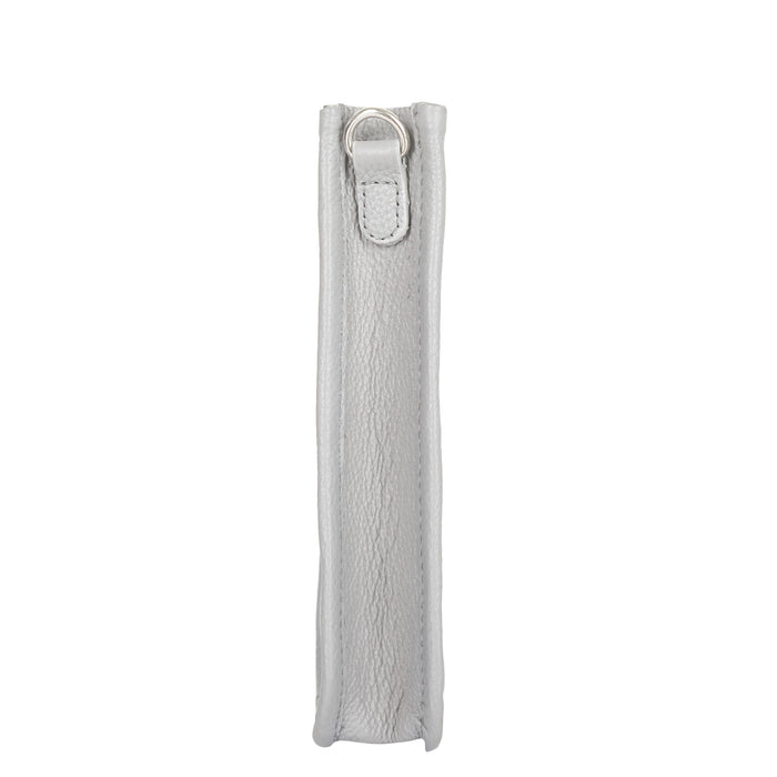 Grey genuine leather phone crossbody sling bag for travel, shopping, commuting and everyday use