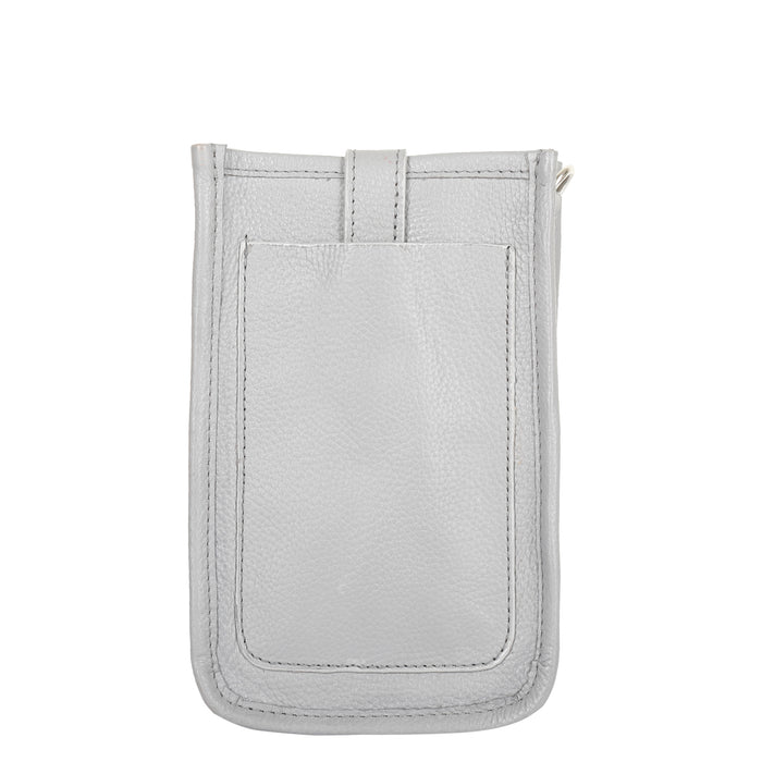 Grey genuine leather phone crossbody sling bag for travel, shopping, commuting and everyday use