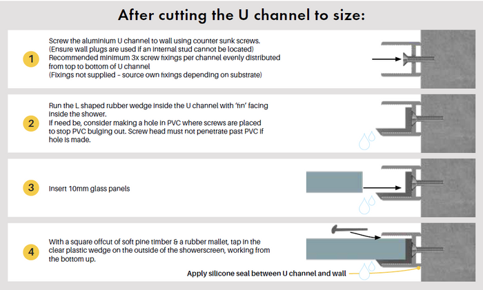 Gun Metal Grey Shower Screen Wall Channel, For 10mm glass. - Image 3
