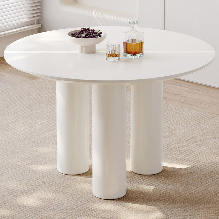 Guyii 30"-46" Cream White Round Dining Table, Modern White Kitchen Table for 4-6 People