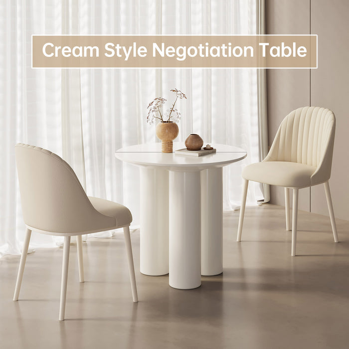 Guyii 30"-46" Cream White Round Dining Table, Modern White Kitchen Table for 4-6 People