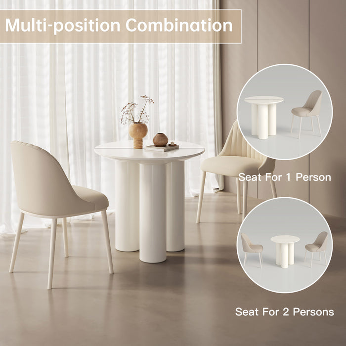 Guyii 30"-46" Cream White Round Dining Table, Modern White Kitchen Table for 4-6 People