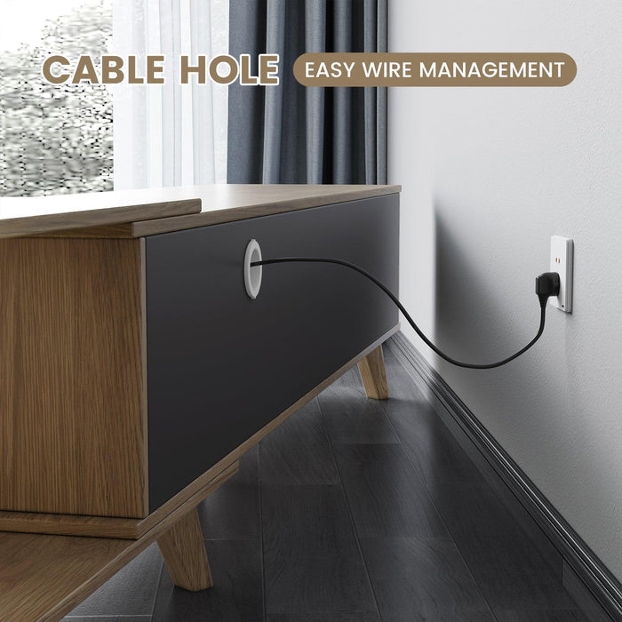 Versatile TV stand designed to fit different room layouts and furniture configurations effortlessly.