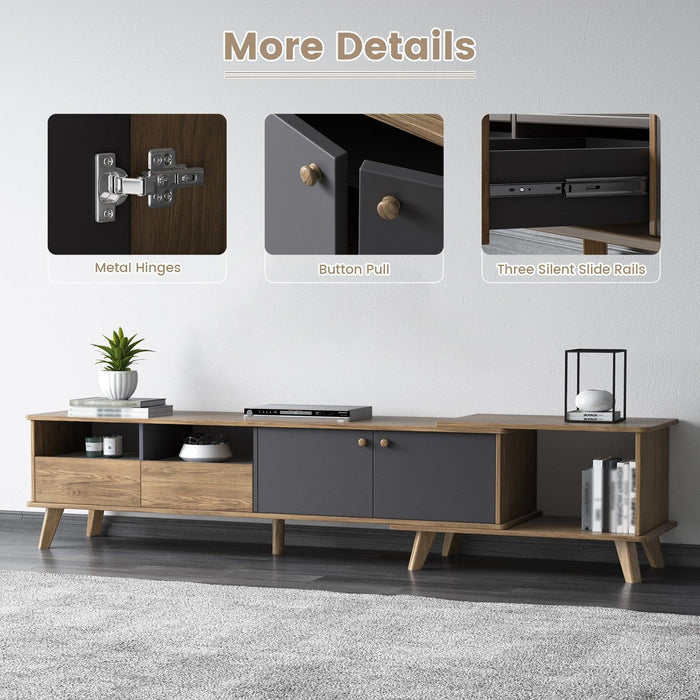 Space-saving TV stand suitable for smaller living rooms or apartments, maximizing functionality.