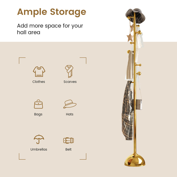 Guyii Gold Metal Coat or Hat Rack Stand Freestanding, with Metal Base