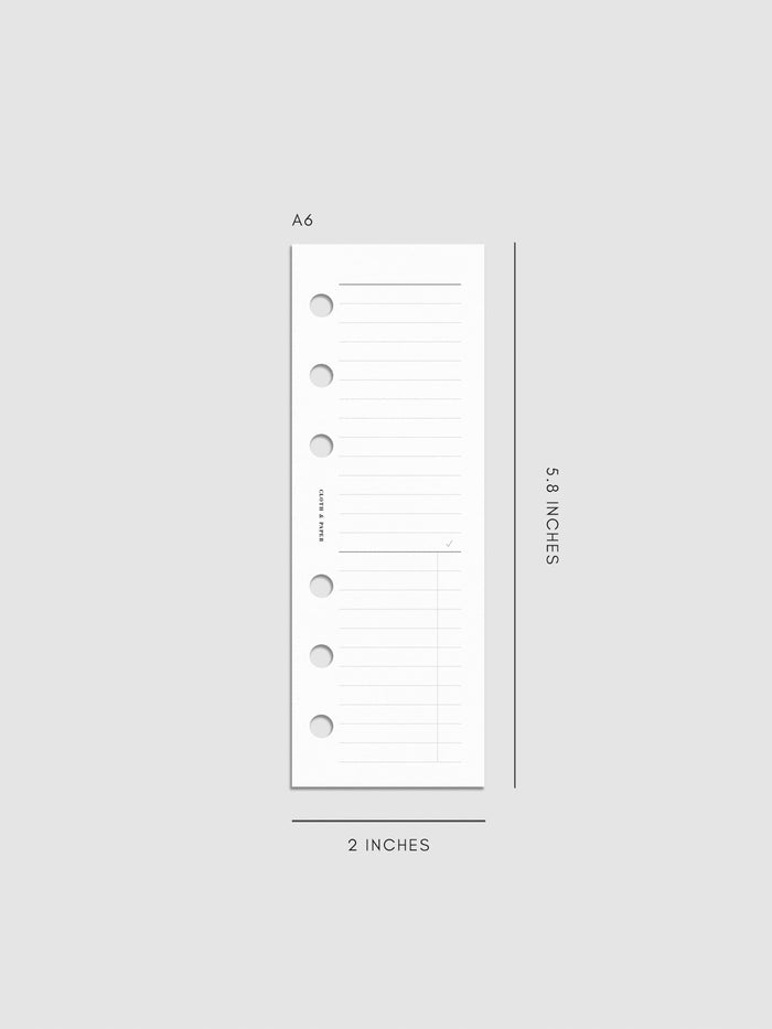 Digital mockup of insert on a neutral background. Size shown is A6.