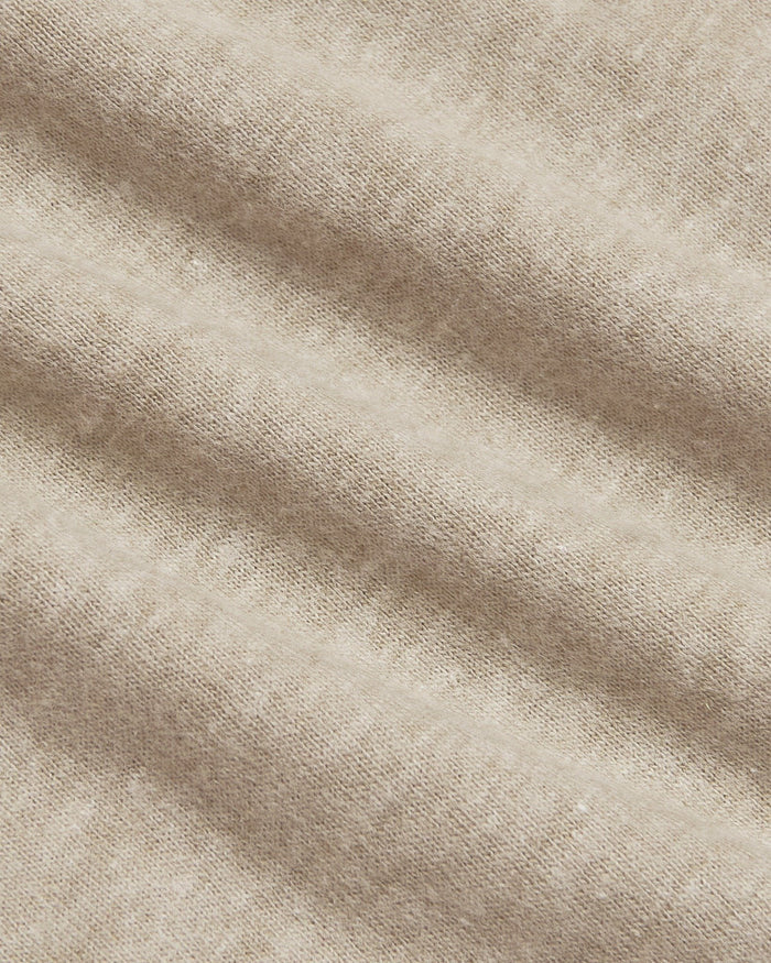 Heather Truffle Classic Long Sleeve Crew Neck, close-up of soft knit texture.
