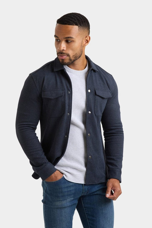 Herringbone Jersey Overshirt in Dark Steel - TAILORED ATHLETE - USA