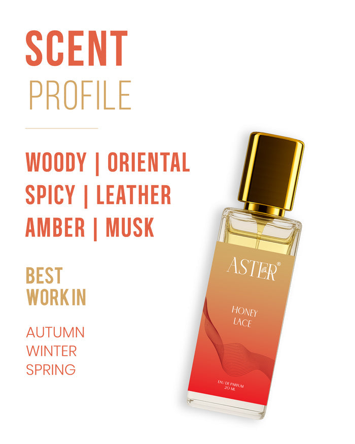 20ml bottle of Honey Lace EDP for Oud perfume, featuring a golden label and dark liquid.