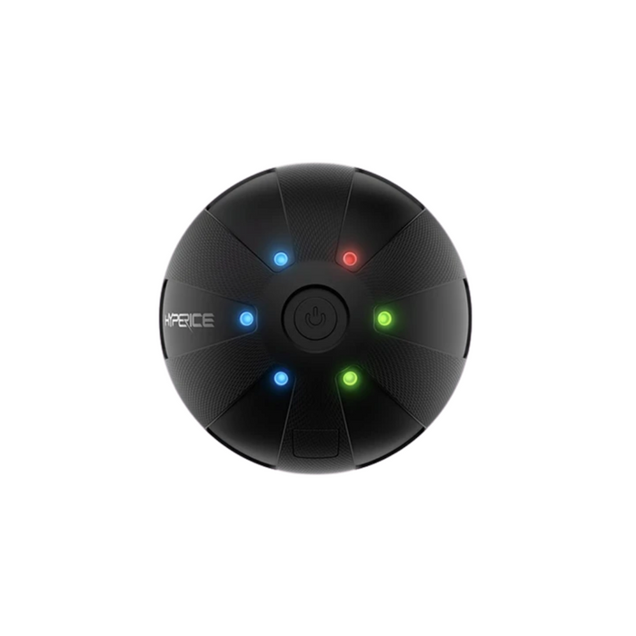 Hypersphere Go | Hyperice compact recovery tool in black with multicolor LED indicators, designed for targeted muscle therapy and wellness support.