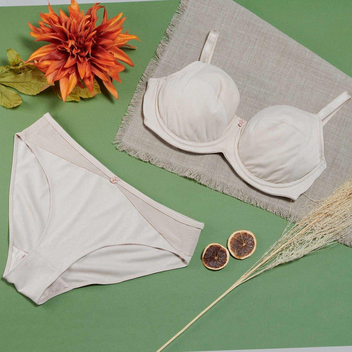 Ivory Underwired Silk and Organic Cotton Full Cup Bra with removable paddings, view 2 – Juliemay Lingerie