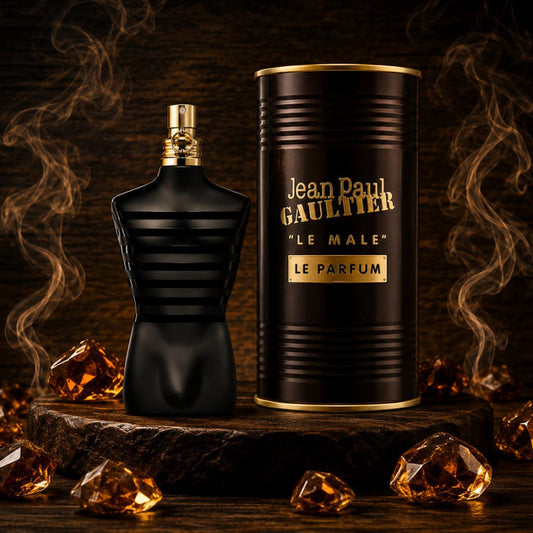Jean Paul Gaultier Le Male Le Parfum 125ml black and gold men's fragrance bottle