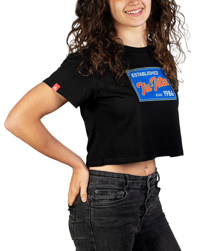 Jiu Jitsu Postcard Womens Crop Tee - Black