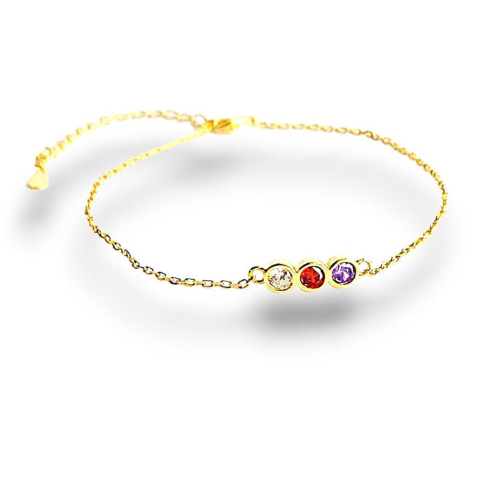 July birthstone bracelet in gold-plated sterling silver with lab-created ruby, amethyst and pink tourmaline