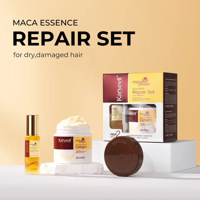 KARSEELL Maca Essence Power Collagen Hair Mask 500 ML & Argan Oil 50 ML Repair Set - DOKAN