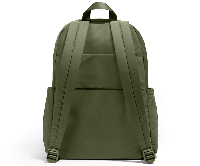 Green backpack on a white background