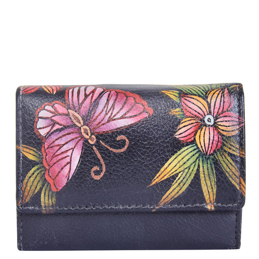 Hand-painted spring bloom mini bifold wallet for everyday carry