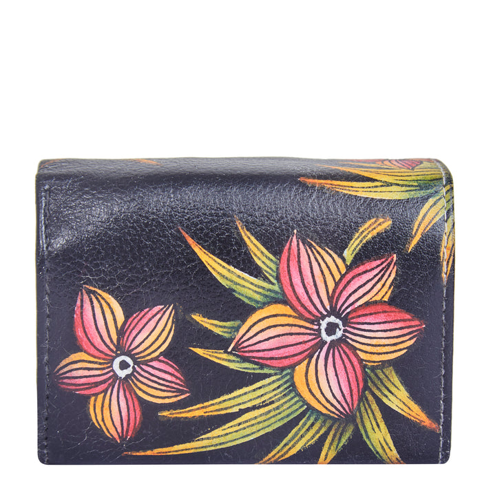 Hand-painted spring bloom mini bifold wallet for everyday carry-back view
