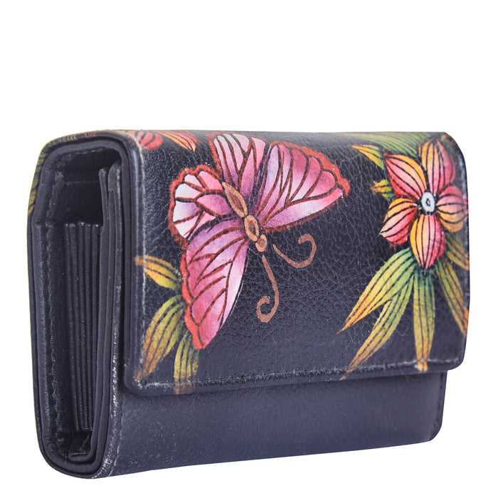 Hand-painted spring bloom mini bifold wallet for everyday carry-half side view