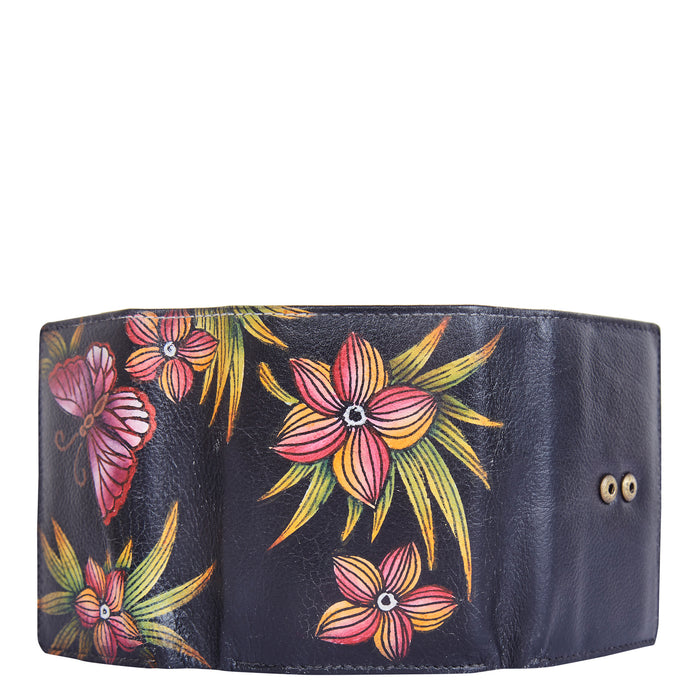 Hand-painted spring bloom mini bifold wallet for everyday carry-full back view